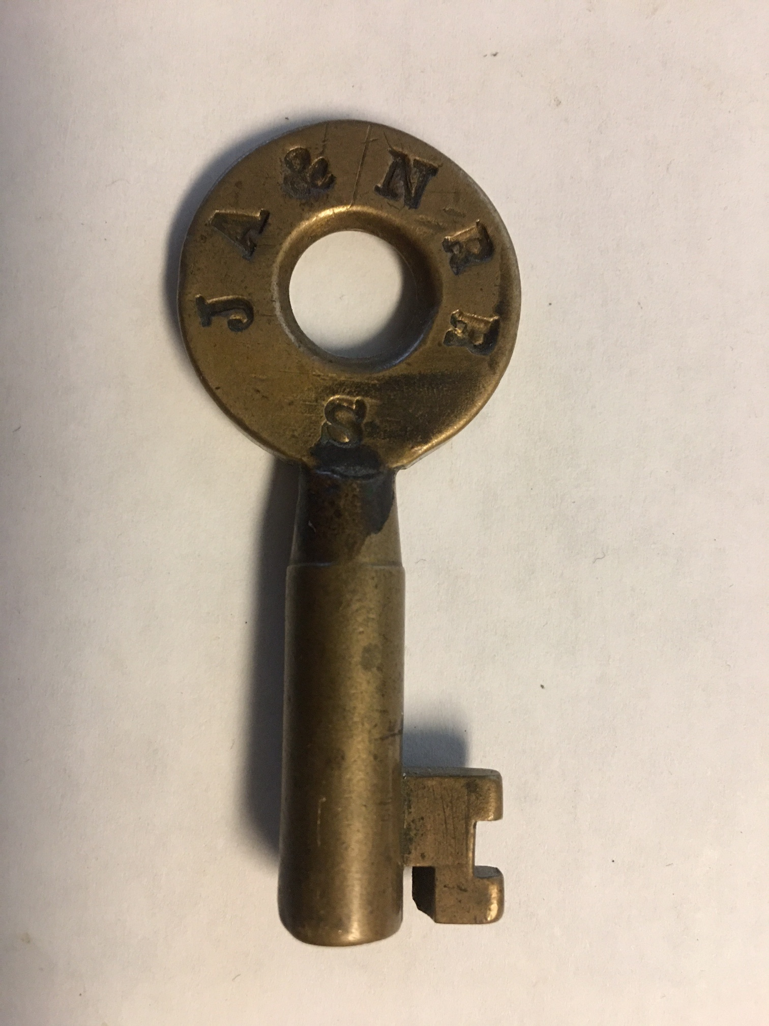 Joliet Aurora & Northern RR Union Brass Mfg. Co. [no hallmark] Brass Switch Key JA&NRR