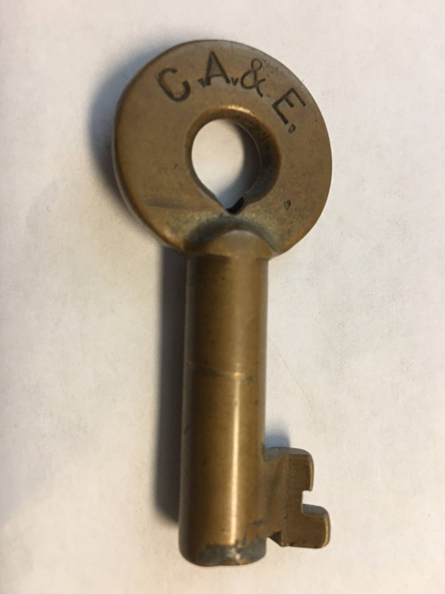 Chicago Aurora & Elgin RR Adlake (straight) Brass Switch Key CA&E