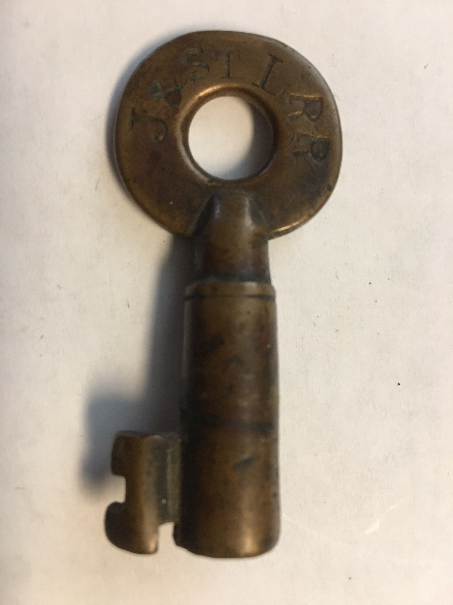 Jacksonville & St Louis RR T. Slaight Lock & Mfg. Co. [“TSL&M Co.”] Brass Switch Key J&STLRR