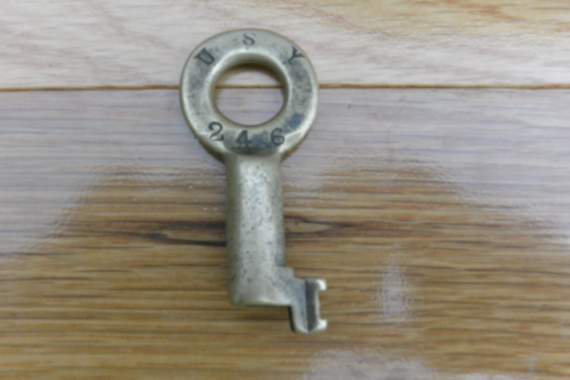 Union Stockyard Adams & Westlake (hexagon) Brass Car Key USY